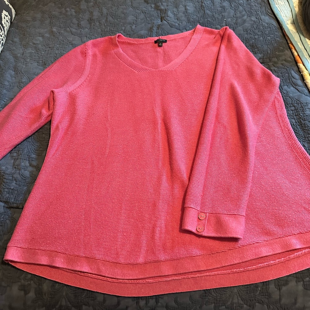 Talbots Pink Long Sleeve Sweater. Button Detail at Cuff. 1X.